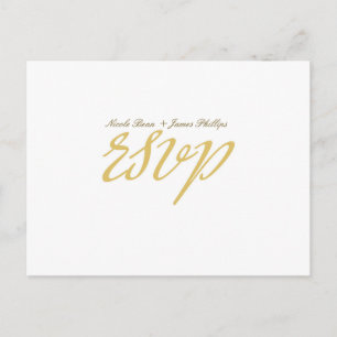 Witte & Gouden Script Huwelijk RSVP Postkaart Uitnodiging Briefkaart