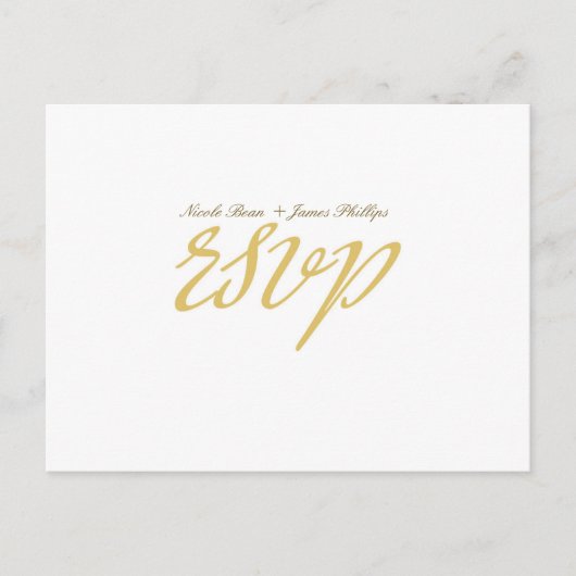 Witte & Gouden Script Huwelijk RSVP Postkaart Uitnodiging Briefkaart (Voorkant)