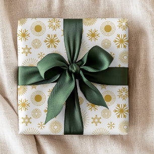 Witte Gouden Sneeuwvlok Kerst Winter Patroon Cadeaupapier