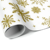 Witte Gouden Sneeuwvlok Vakantie Print Cadeaupapier (Rol Hoek)