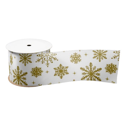 Witte Gouden Sneeuwvlok Winter Sparkle Patroon Satijnen Lint (Spoel)