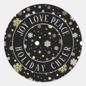 Witte gouden sneeuwvlokken pokadots op zwart ronde sticker (Voorkant)