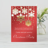 Witte gouden sneeuwvlokken rode Kerstparty Kaart (Staand voorkant)