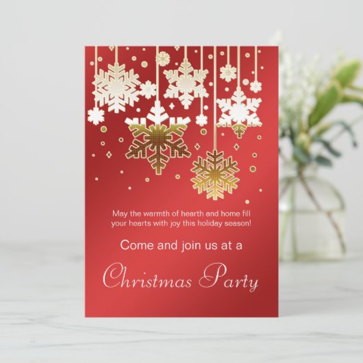 Witte gouden sneeuwvlokken rode Kerstparty Kaart (Staand voorkant)
