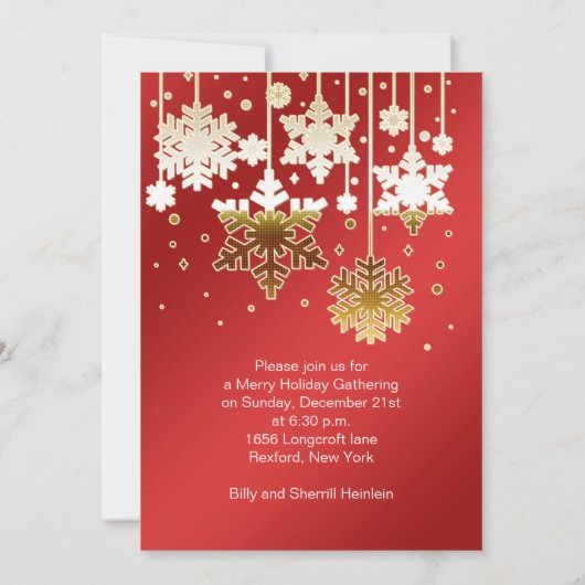 Witte gouden sneeuwvlokken rode Kerstparty Kaart (Achterkant)