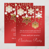 Witte gouden sneeuwvlokken rode Kerstparty Kaart (Voorkant / Achterkant)