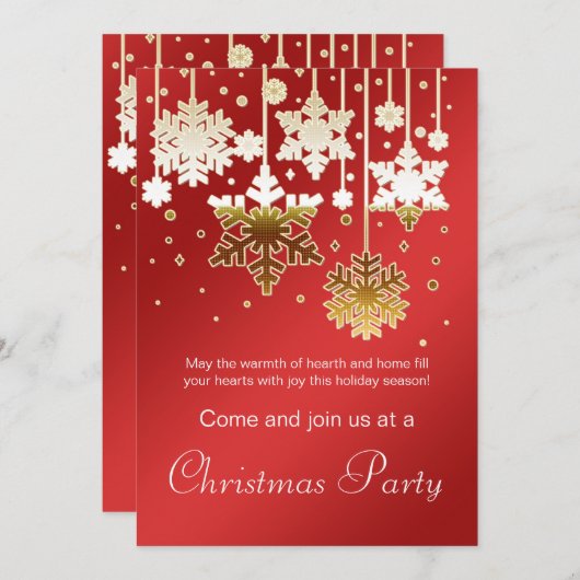Witte gouden sneeuwvlokken rode Kerstparty Kaart (Voorkant / Achterkant)