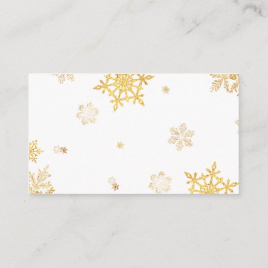 Witte gouden snowschilfers met kerstkleerkaarten informatiekaartje (Achterkant)