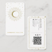 Witte & Gouden Sterren Celestial Sunburst Moon QR Visitekaartje (Voorkant / Achterkant)