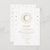 Witte & Gouden Sterren Celestial Sunburst Moon RSV RSVP Kaartje (Voorkant / Achterkant)