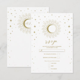 Witte & Gouden Sterren Celestial Sunburst Moon RSV RSVP Kaartje