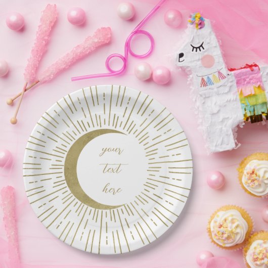 Witte & Gouden Sterren Celestial Sunburst Moon Wed Papieren Bordje (Feest)