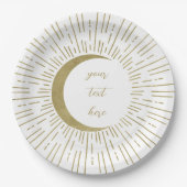 Witte & Gouden Sterren Celestial Sunburst Moon Wed Papieren Bordje (Voorkant)