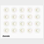 Witte & Gouden Sterren Celestial Sunburst Moon Wed Ronde Sticker (Vel)
