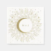 Witte & Gouden Sterren Celestial Sunburst Moon Wed Servet (Voorkant)