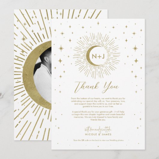Witte Gouden Sterren Hemelse Zonneschijn Maan Dank Kaart (Voorkant / Achterkant)