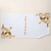 Witte gouden stuurwielen Naam jacht Strandlaken (Voorkant)