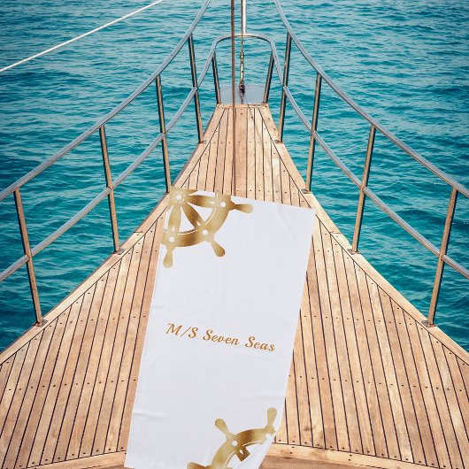 Witte gouden stuurwielen Naam jacht Strandlaken