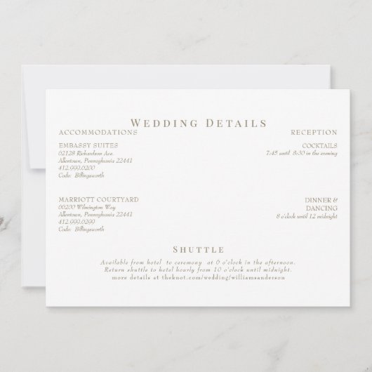 Witte & Gouden Tekst Trouwdetails Kaart (Voorkant)