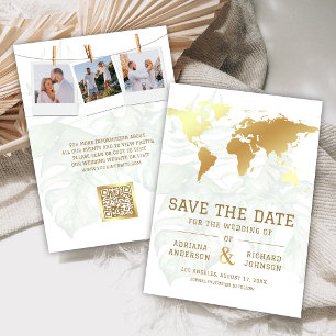 Witte Gouden Tropische Bestemming Wereldkaart Trou Save The Date