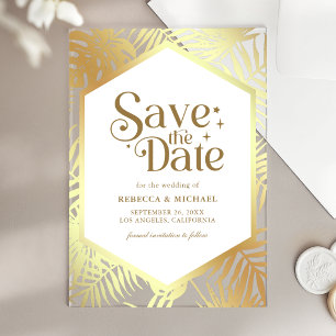Witte Gouden Tropische Palm Trouw Save the Date Acryl Uitnodigingen