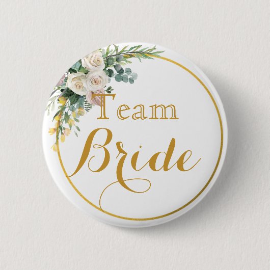 Witte Gouden Trouw Team Bruid Knop Ronde Button 5,7 Cm (Voorkant)