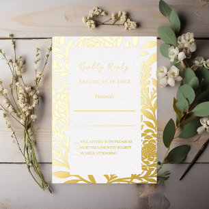 Witte gouden trouwreactie RSVP foliekaart Folie Uitnodiging