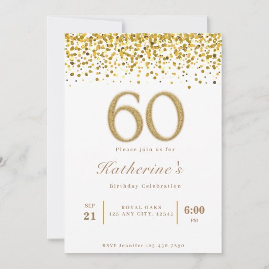 Witte & Gouden Typografie 60e Moderne Verjaardag Kaart (Voorkant)