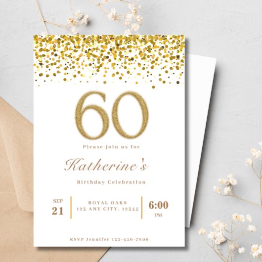 Witte & Gouden Typografie 60e Moderne Verjaardag Kaart