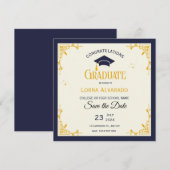 Witte Gouden Vintage Afstudeerdata Save The Date (Voorkant / Achterkant)