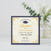 Witte Gouden Vintage Afstudeerdata Save The Date (Staand voorkant)