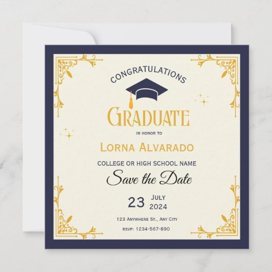 Witte Gouden Vintage Afstudeerdata Save The Date (Voorkant)
