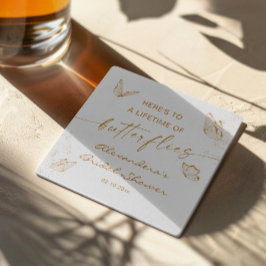 Witte Gouden Vlinder Bruidsaangifte Ontvangst Kartonnen Onderzetters