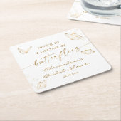 Witte Gouden Vlinder Bruidsdouche Welkom Kartonnen Onderzetters (Schuin)