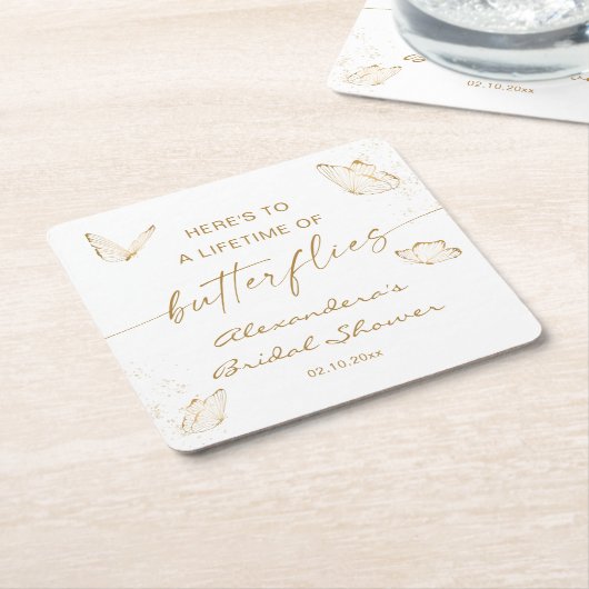 Witte Gouden Vlinder Bruidsdouche Welkom Kartonnen Onderzetters (Schuin)
