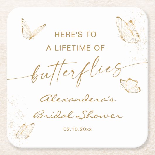 Witte Gouden Vlinder Bruidsdouche Welkom Kartonnen Onderzetters (Voorkant)