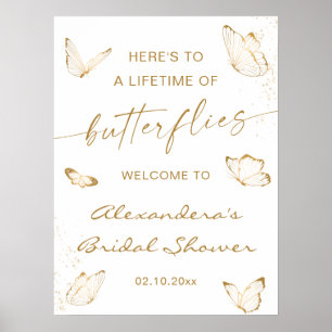 Witte Gouden Vlinder Bruiloft Feest Welkom Poster