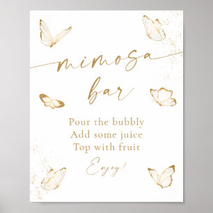 Witte Gouden Vlinder Bruiloftsborrel Mimosa Bar Poster