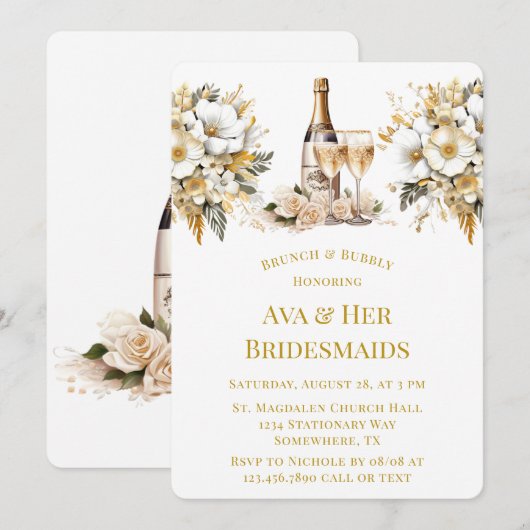 Witte Gouden Wijn Glas Champagne Brunch & Bubbly Kaart (Voorkant / Achterkant)