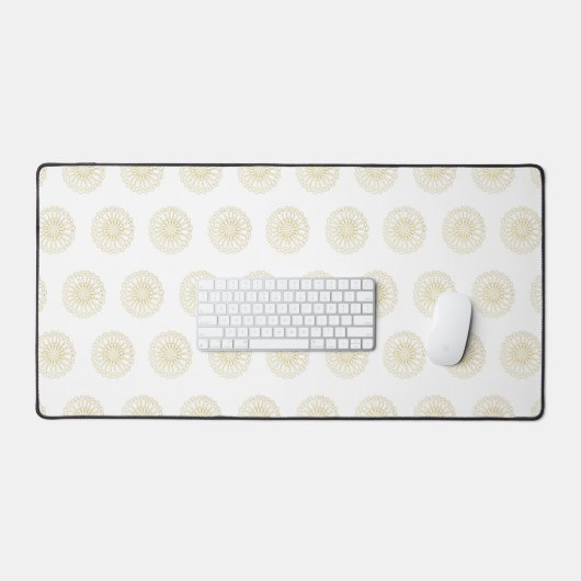 Witte | Gouden Zinnia Bloem Medaillons Bureaumat (Keyboard & Muis)