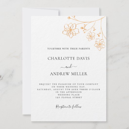 Witte goudflorelegant botanische luxueuze bruiloft kaart (Voorkant)