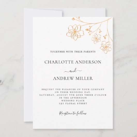 Witte goudflorelegant botanische moderne bruiloft kaart (Voorkant)