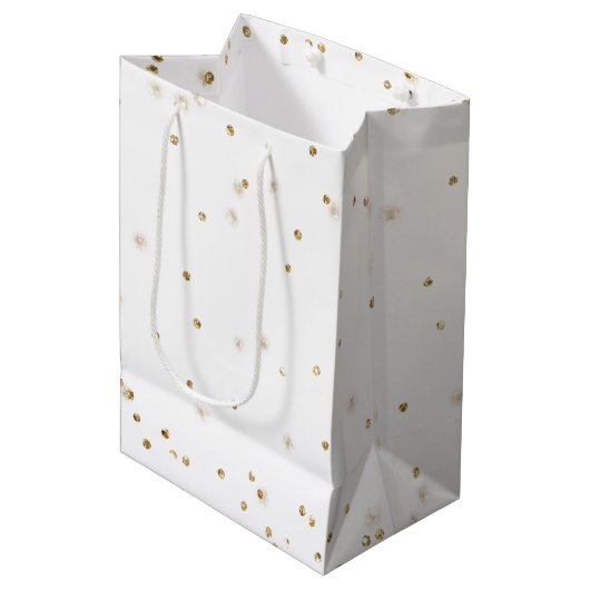 Witte goudglitter confetti spargel        medium cadeauzakje (Voorkant Gekanteld)