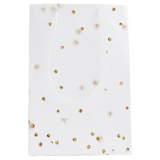 Witte goudglitter confetti spargel medium cadeauzakje (Voorkant)