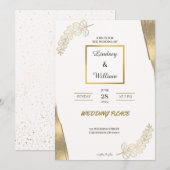 Witte goudglitter elegant huwelijksuitnodiging kaart (Voorkant / Achterkant)