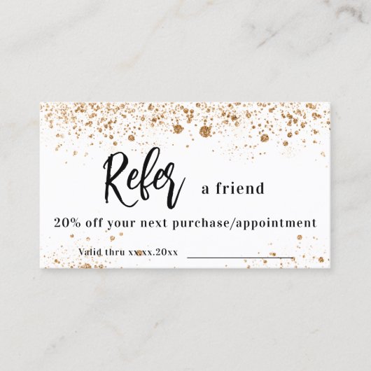 Witte goudglitter qr code visitekaartje kortingskaartje (Voorkant)