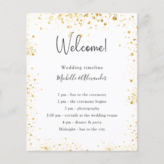 Witte goudglitter trouwprogramma: begroting flyer (Voorkant)