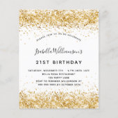 Witte goudglitter verjaardagsbudgetuitnodiging flyer (Voorkant)