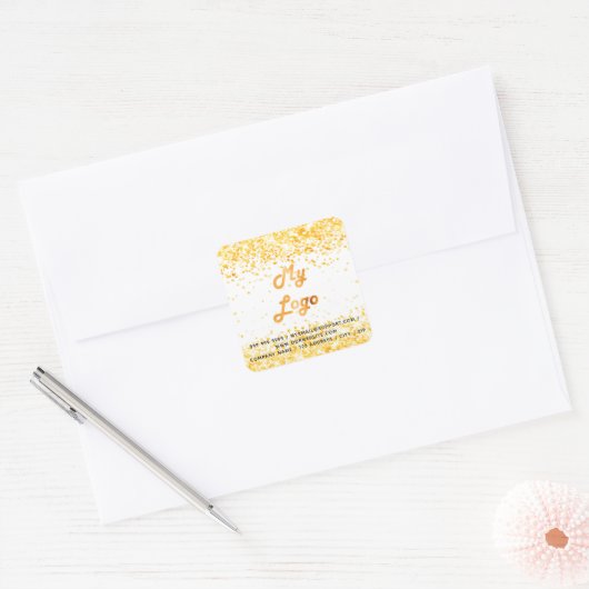 Witte goudglitterbusiness logo vierkante sticker (Envelop)