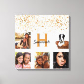 Witte goudglittermonogram fotocollage canvas afdruk (Voorkant)